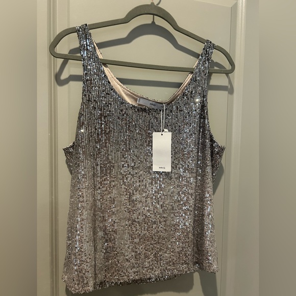 🆕 Mango Silver Sequin Camisole Top - Picture 7 of 10